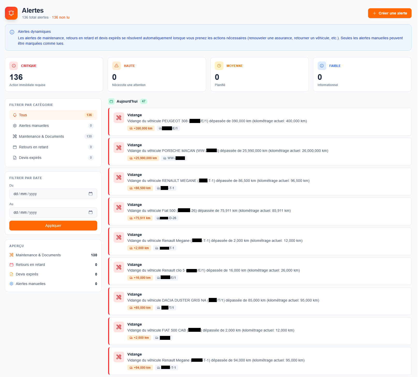 Alertes automatiques NextFlotte pour vidanges, assurances et visites techniques